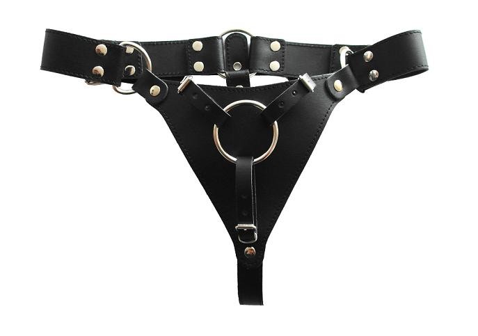 Damen Harness mit dickem Leder in schwarz und silbernen Metallteilen als Freisteller