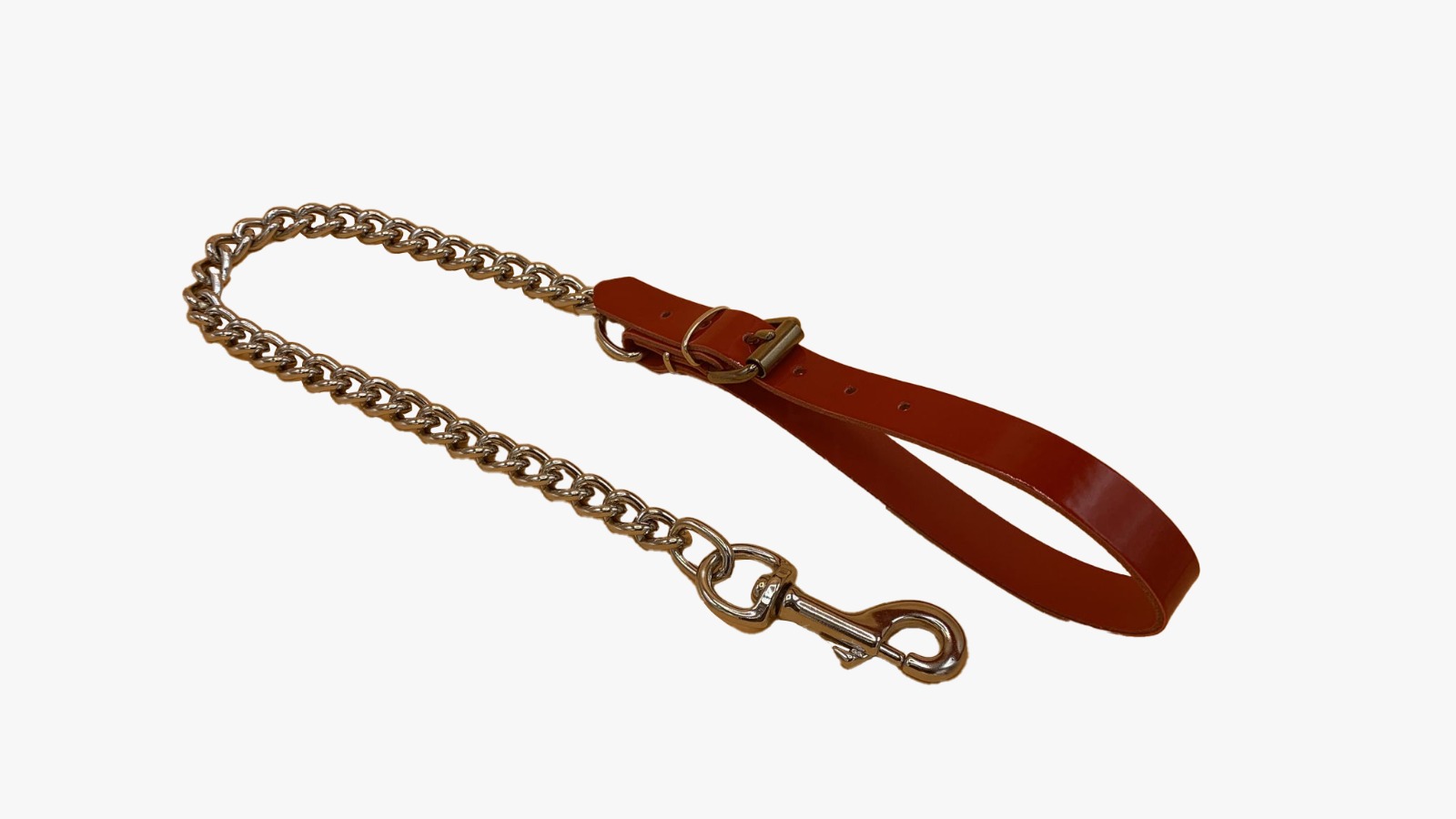 Vollansicht von Führungsleine in silber mit roter Lacklederschlaufe