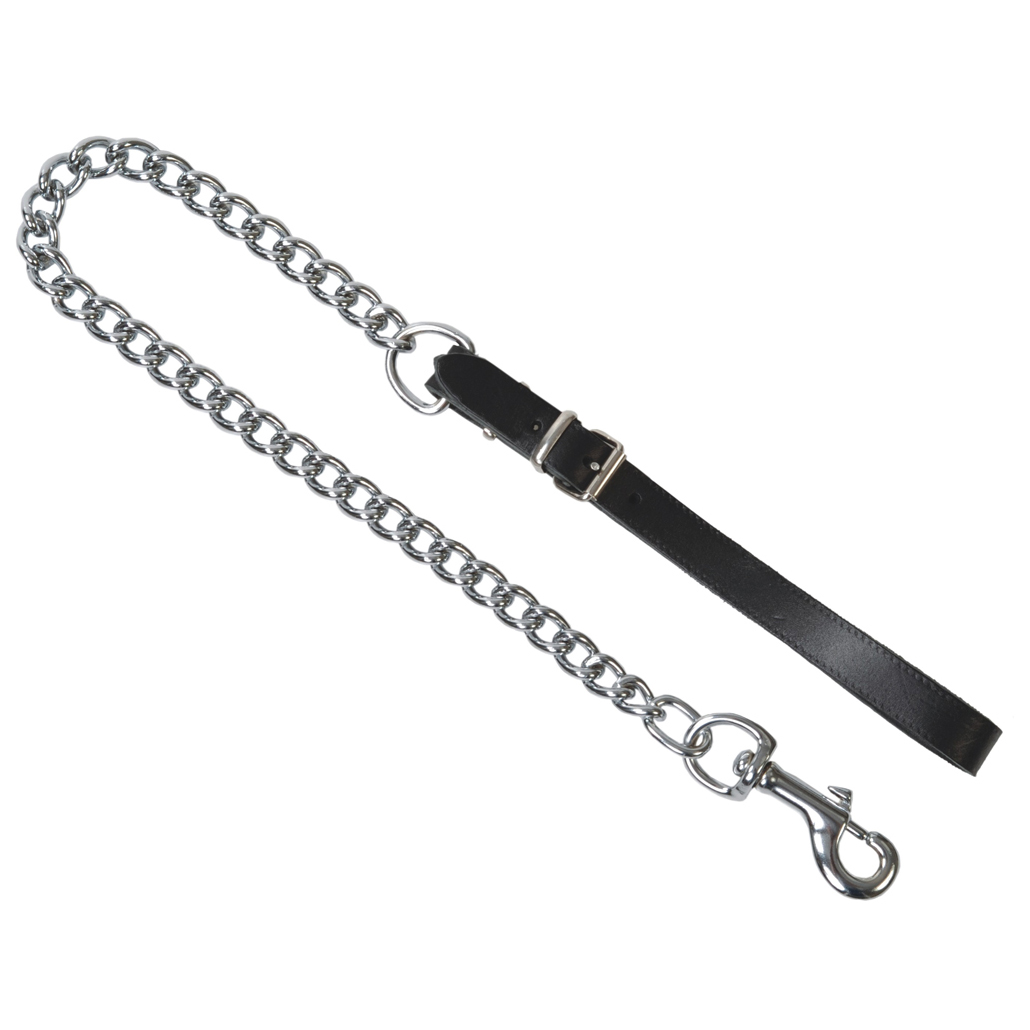 Führungsleine mit silberner Kette und schwarzer Handschlaufe bei pm-bodyleather.de