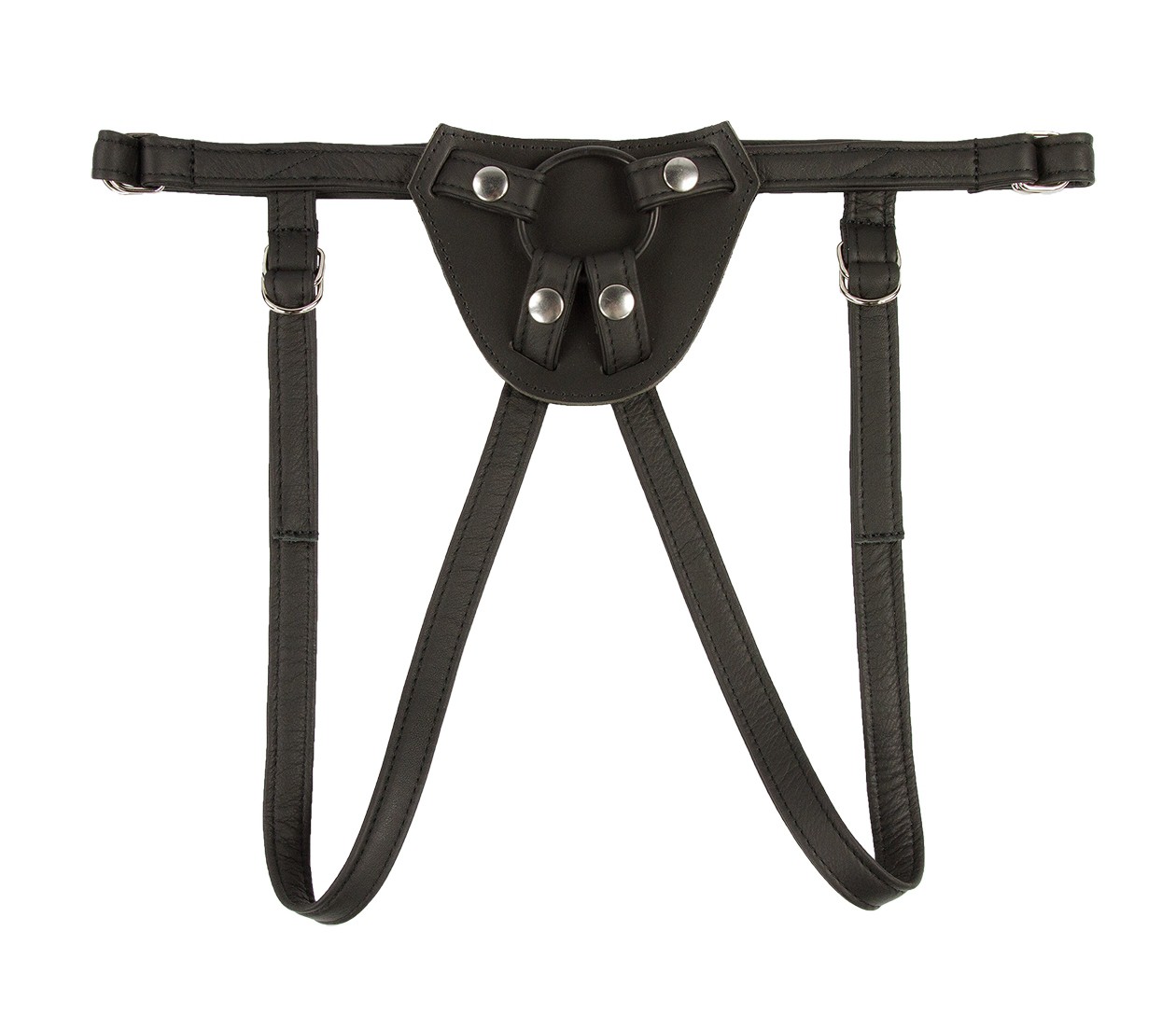 Dildo-Harness Strap on schwarz aus Echtleder ohne Hintergrund mit Dildohalterung