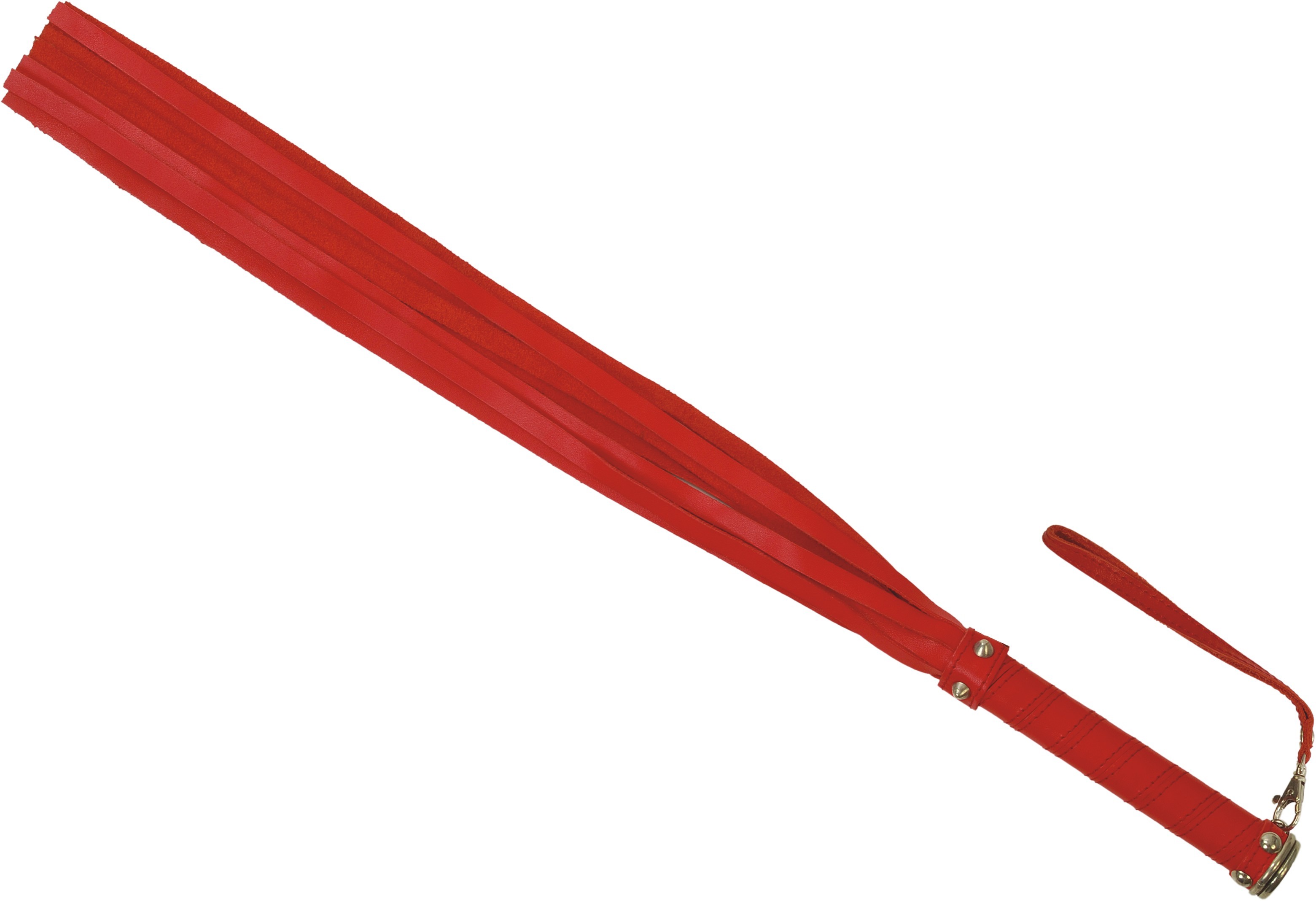 Freisteller von rote Leder Peitsche mit Riemengriff aus Echtleder pm-bodyleather.de