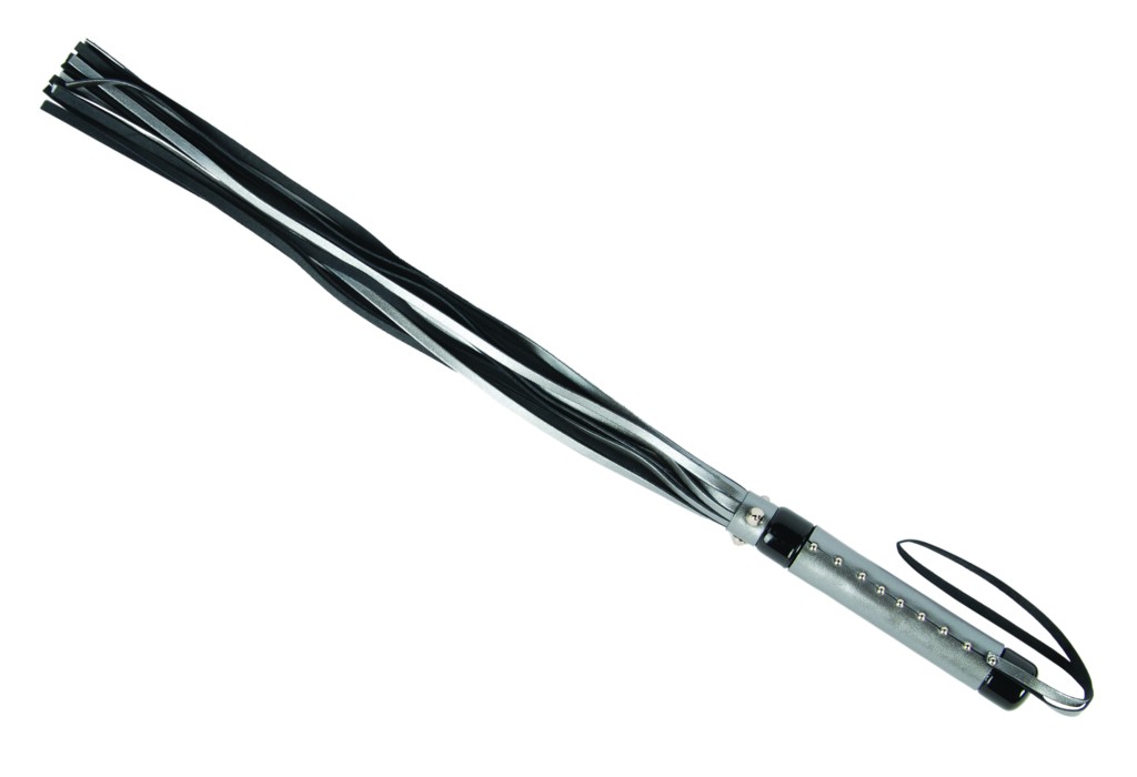 Peitsche aus silbernem Leder mit silbernem lederbezogenem Griff