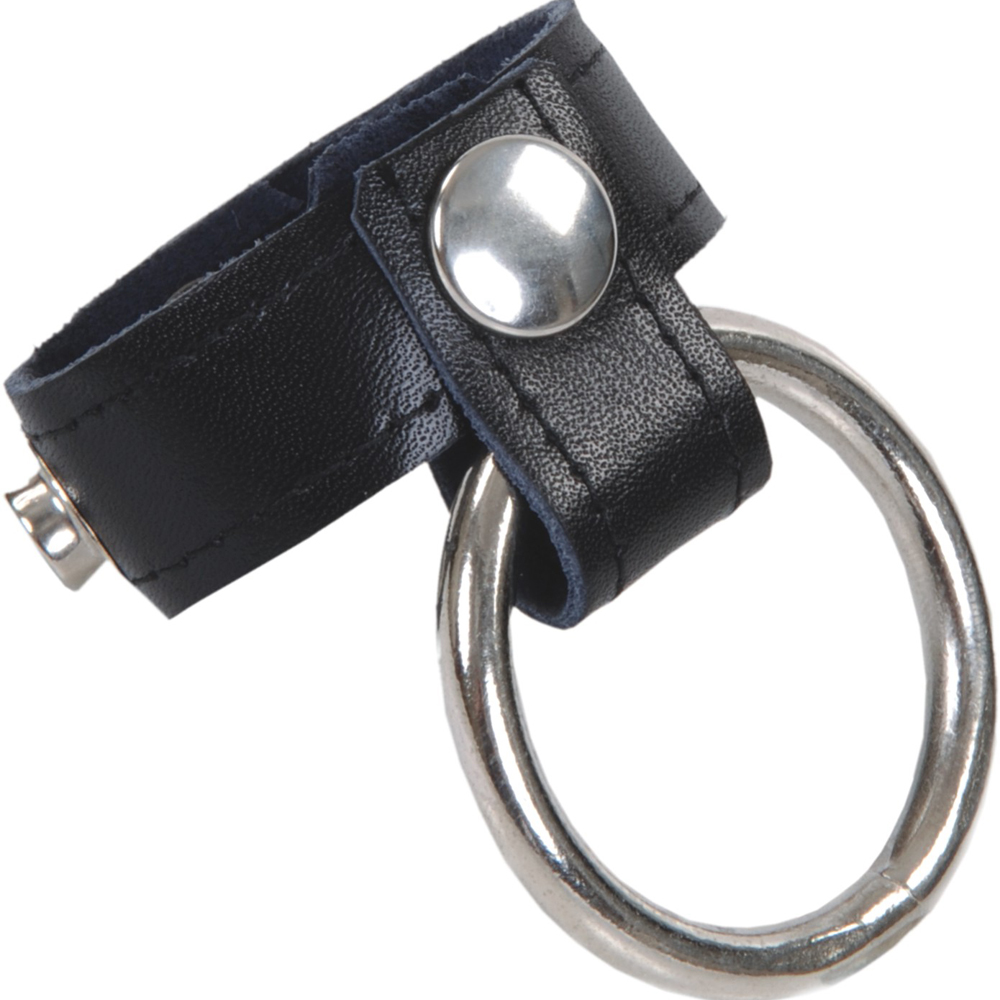 Hodenband mit Penisring aus Stahl aus schwarzem Echtleder