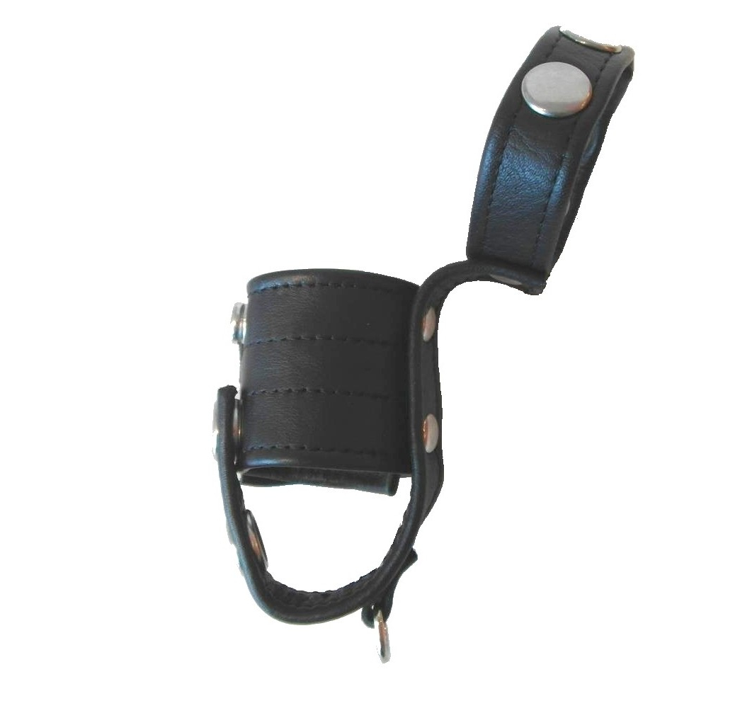 Aufgeklappte Ansicht von Penisband + Cockband mit Hodenteiler in schwarz