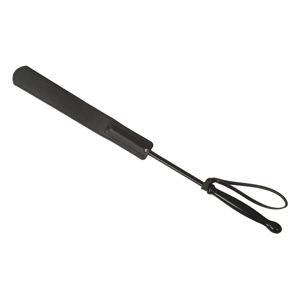 Schwarzer Klopfer mit harten Lederstreifen und Dildogriff in schwarz