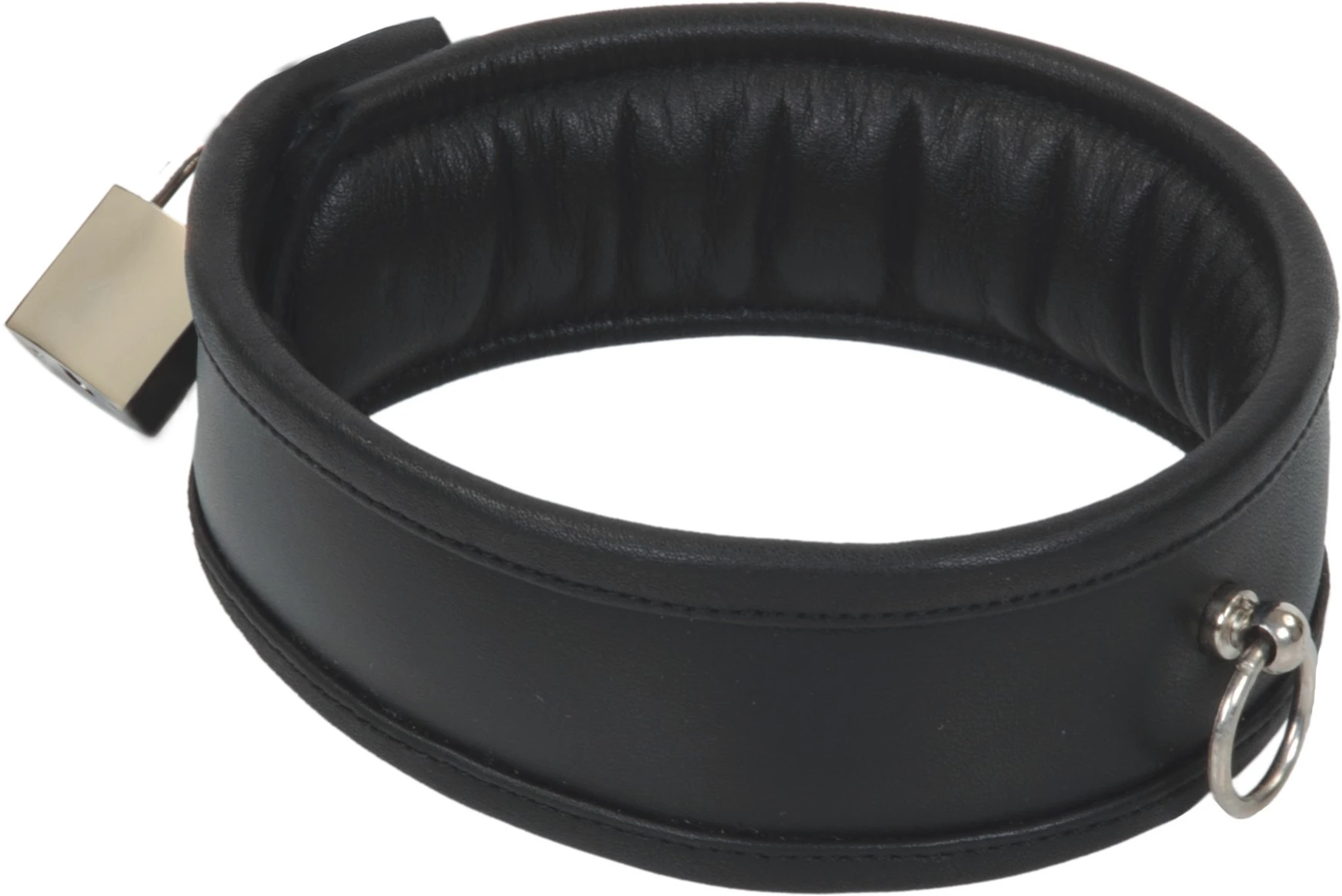 Gepolstertes BDSM-Lederhalsband aus Rindsleder mit Schloss im Nacken und O-Ring